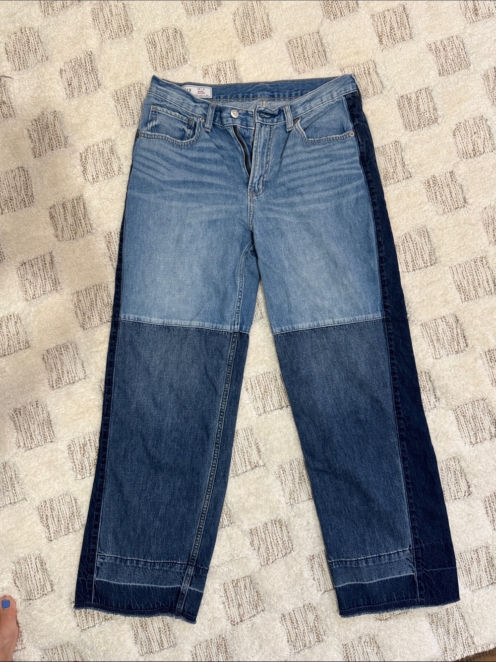 GAP Baggy Low Rise Colorblock Patchwork Jeans 29/8 Two Tone Denim